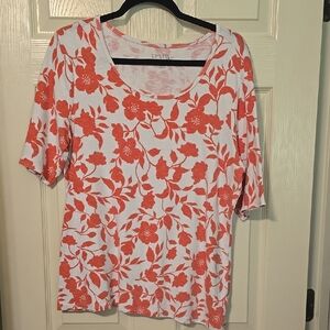 Time And Tru Women's Floral Top -‎ Orange and White
